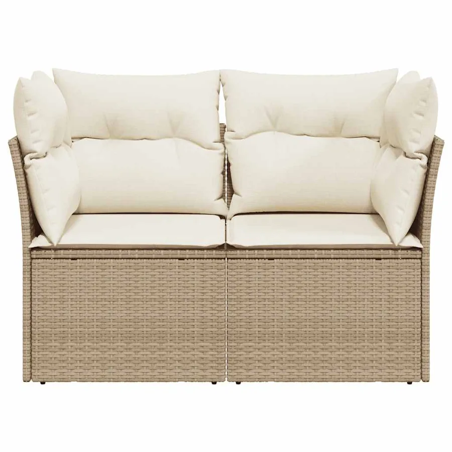Canapé de jardin avec coussins 2 places beige résine tressée - 4