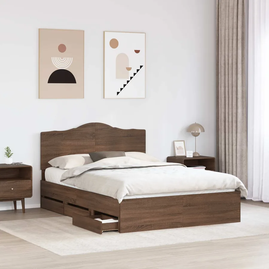 Cadre de lit Chêne brun 150 x 200 cm Bois Ingénierie - 3