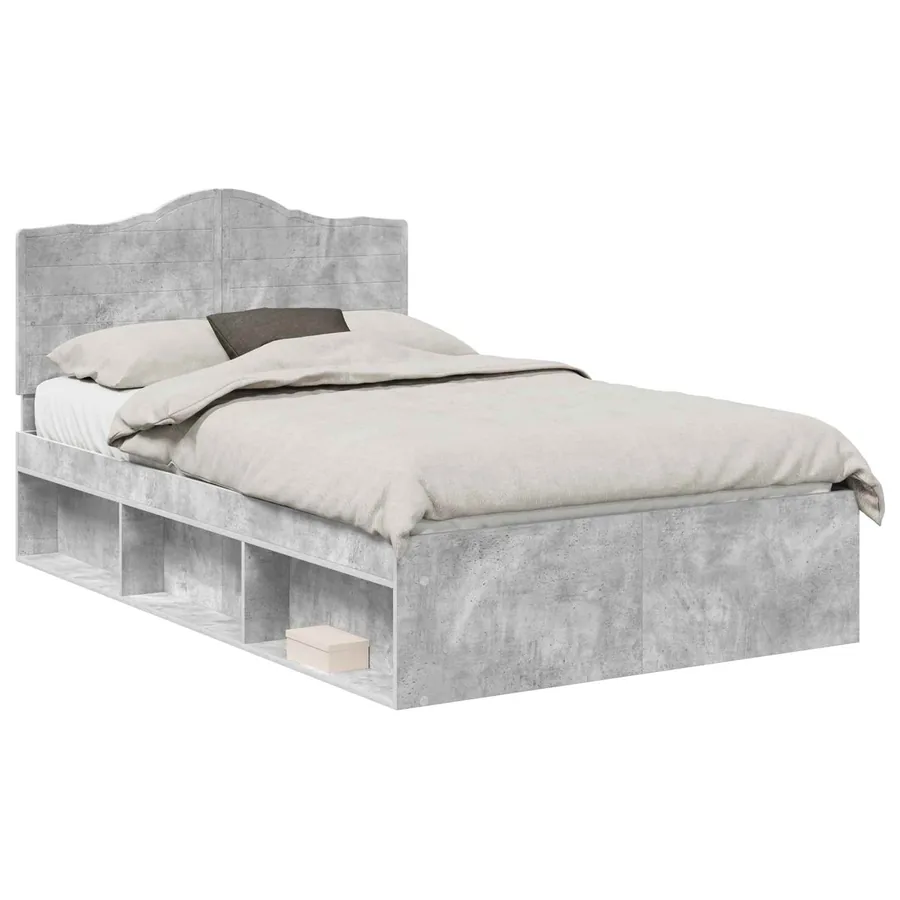Cadre de lit Gris Béton 135 x 190 cm Pin massif - 2