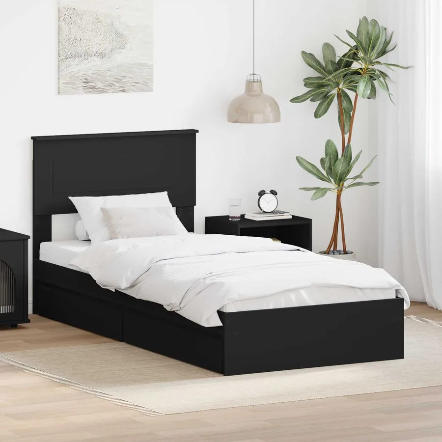 Lit de Rangement Noir 100 x 200 cm Bois d'ingénierie