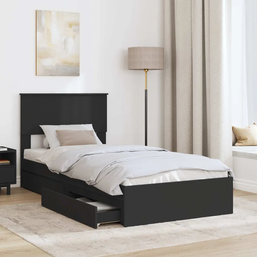 Lit de Rangement Noir 100 x 200 cm Bois d'ingénierie - 3