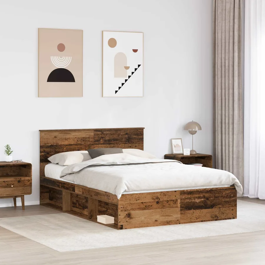 Cadre de lit Bois ancien 140 x 190 cm Pin massif - 3