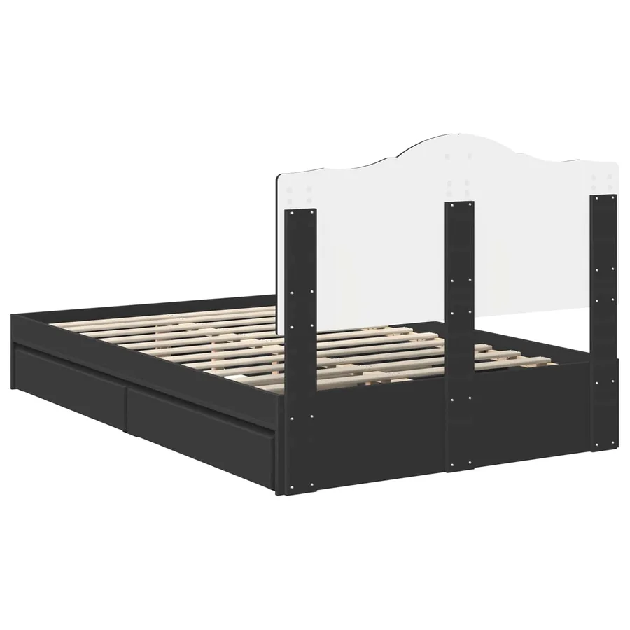 Lit de Rangement Noir 135 x 190 cm Bois d'ingénierie - 8