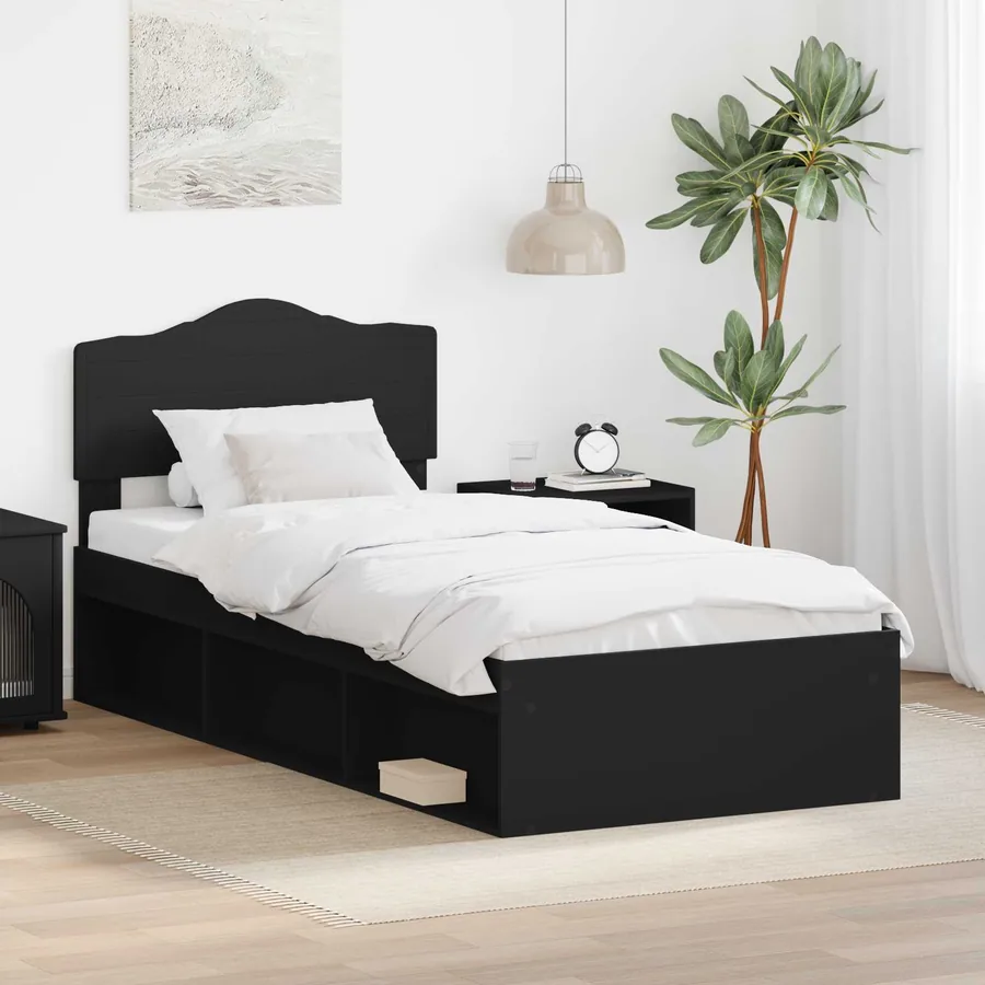 Cadre de lit Noir 90 x 200 cm Bois de pin massif