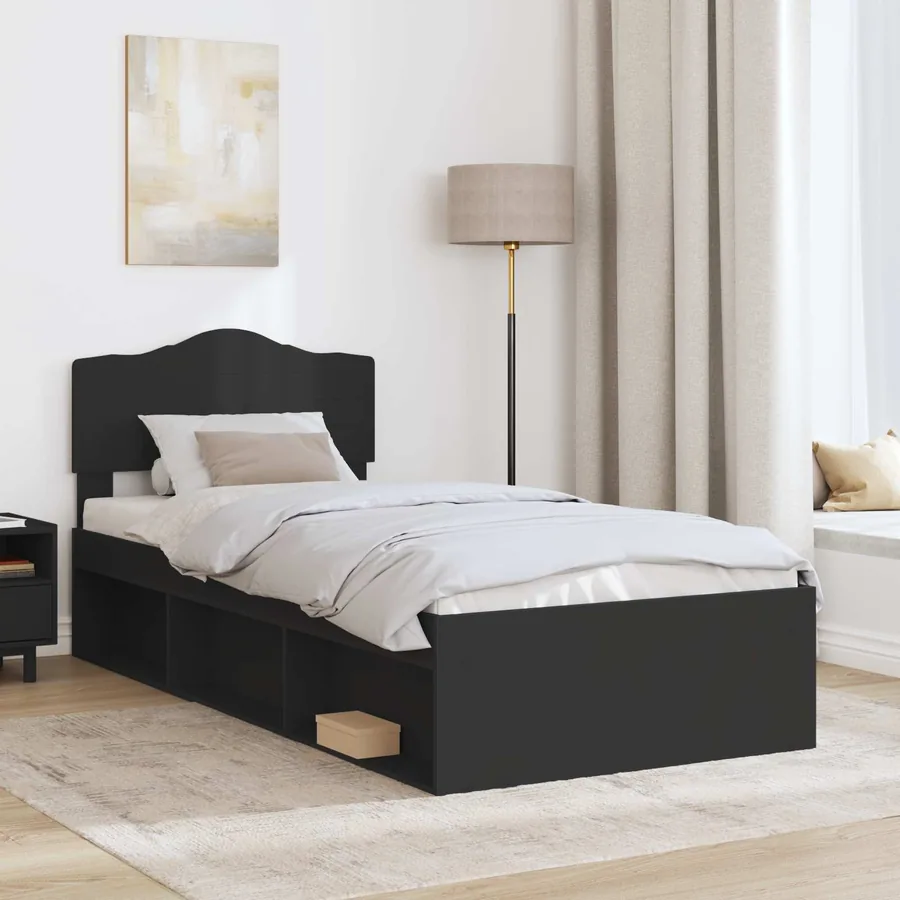 Cadre de lit Noir 90 x 200 cm Bois de pin massif - 3
