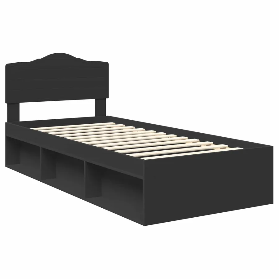 Cadre de lit Noir 90 x 200 cm Bois de pin massif - 4