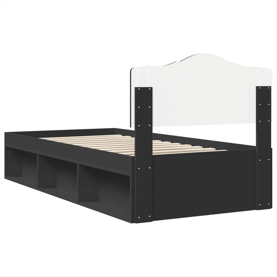 Cadre de lit Noir 90 x 200 cm Bois de pin massif - 9