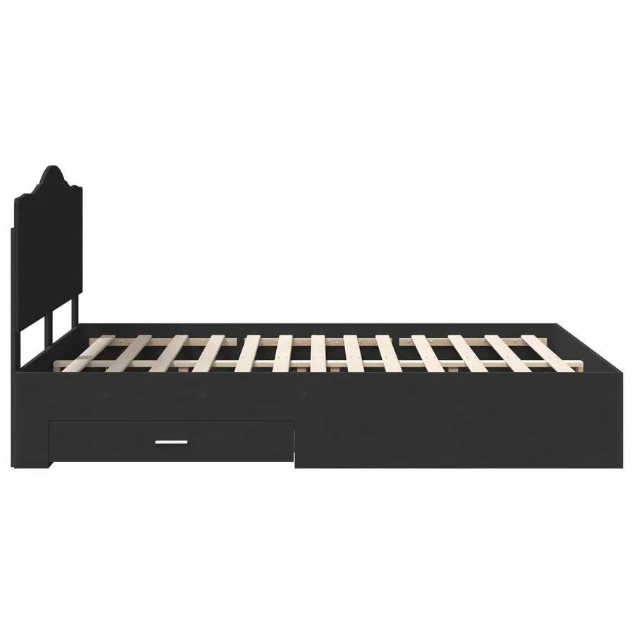 Cadre de lit avec tiroir Noir 140 x 190 cm Bois d'ingénierie - 9