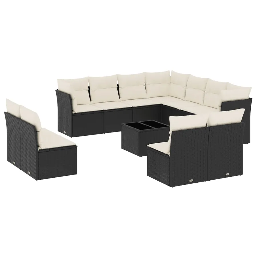 Salon de jardin 12 pcs avec coussins noir résine tressée - 2