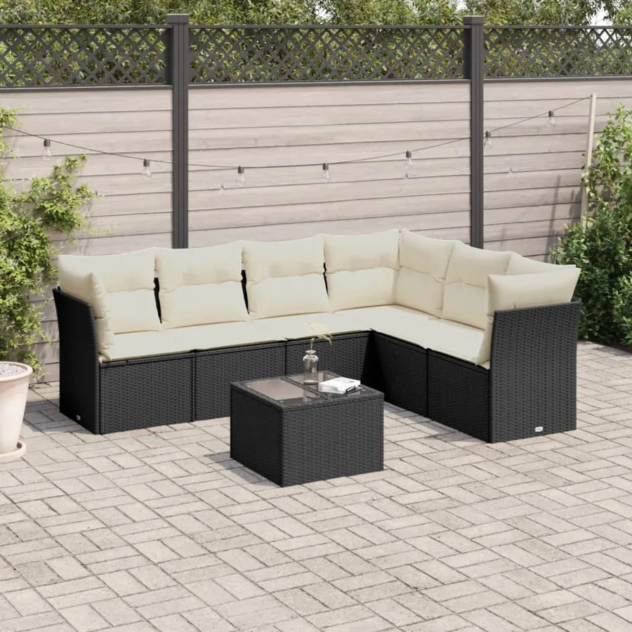 Salon de jardin 7 pcs avec coussins noir résine tressée 55 x 62 x 69 cm - 57,2 kg