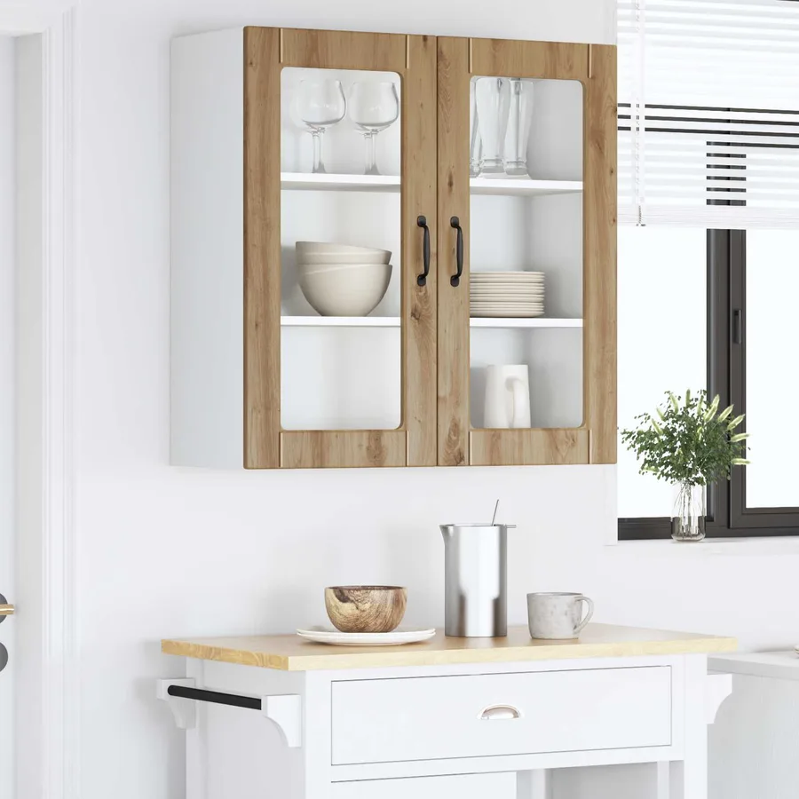 Cabinet en verre mural PORTO Chêne artisanal 80 x 31 x 80 cm - 4