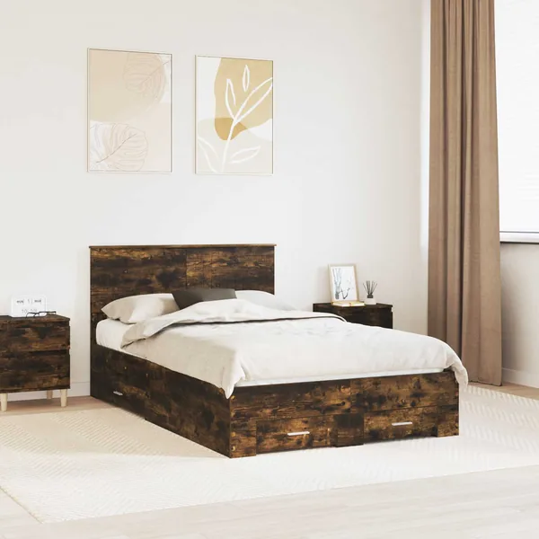 Cadre de lit Chêne fumé 120 x 200 cm Bois d'ingénierie
