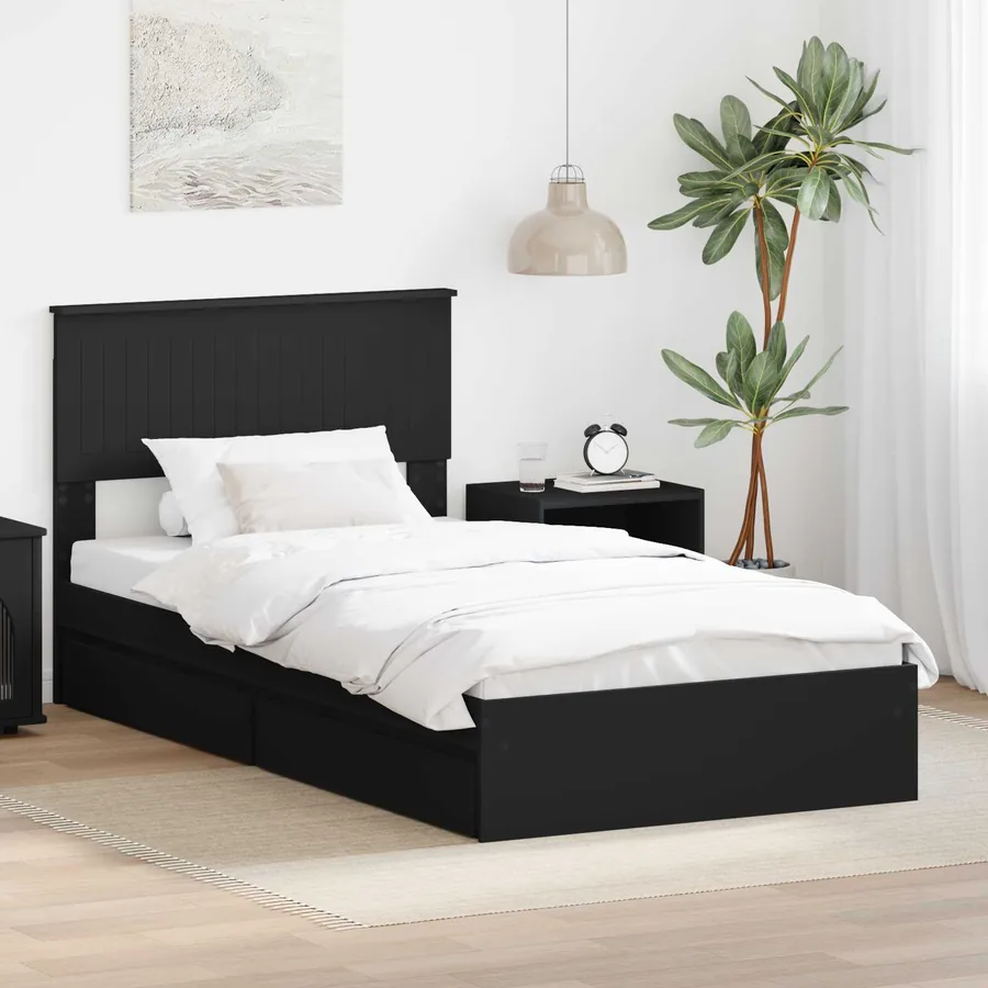 Lit de Rangement Noir 100 x 200 cm Bois d'ingénierie