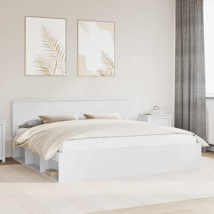 Cadre de lit avec tête de lit Blanc 200 x 200 cm Pin massif