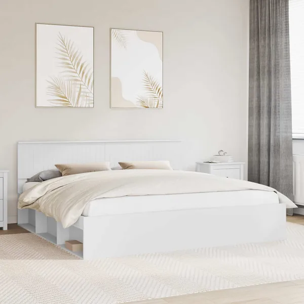 Cadre de lit avec tête de lit Blanc 200 x 200 cm Pin massif