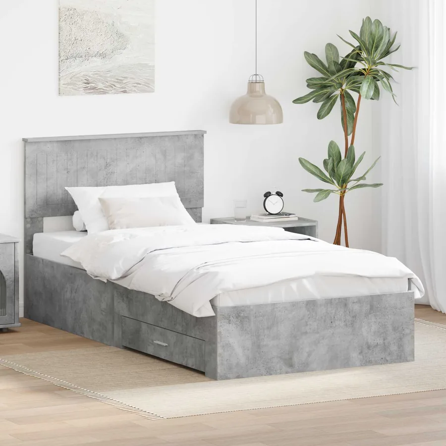 Cadre de lit Gris béton 100 x 200 cm Bois d'ingénierie