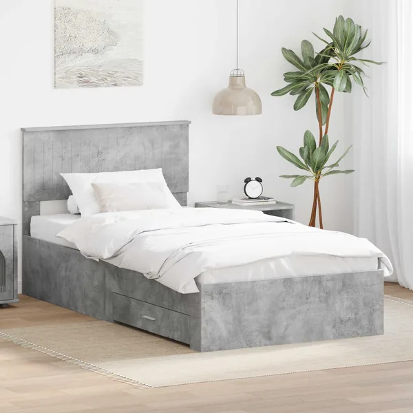 Cadre de lit Gris béton 100 x 200 cm Bois d'ingénierie