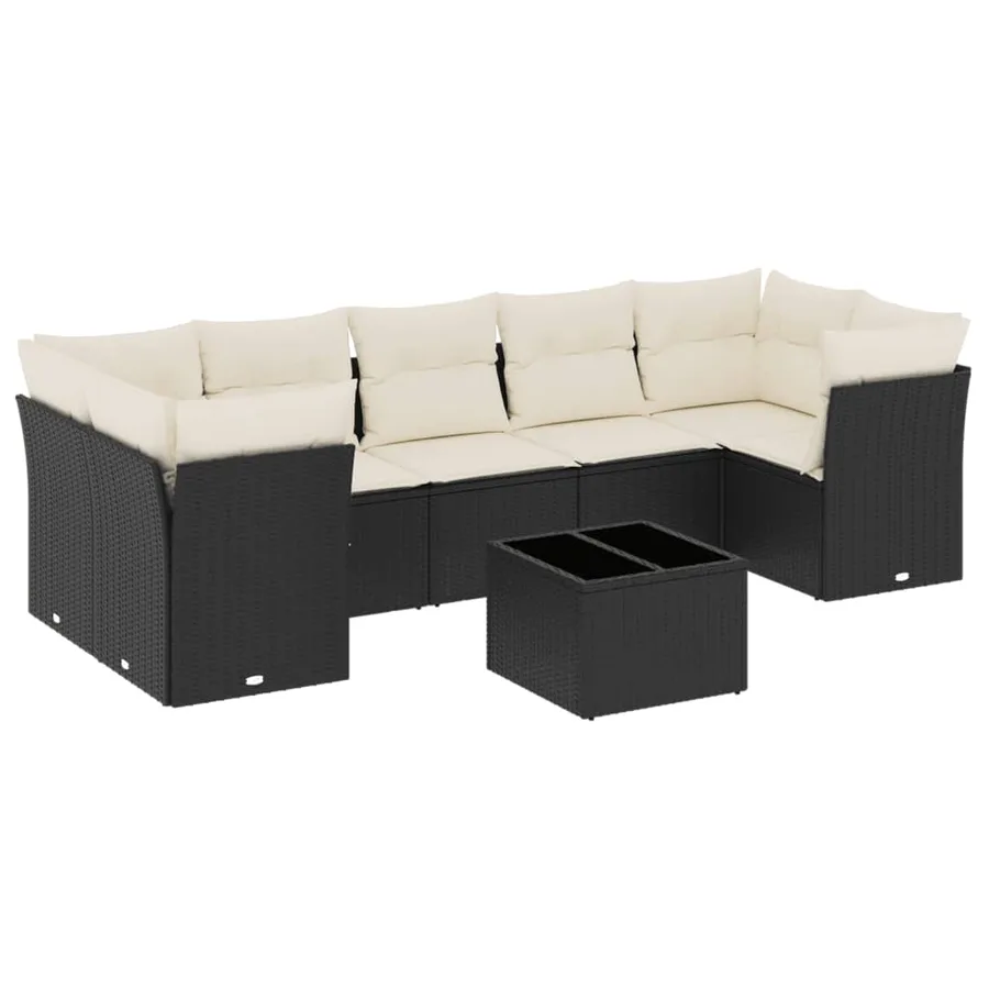 Salon de jardin 8 pcs avec coussins noir résine tressée - 2