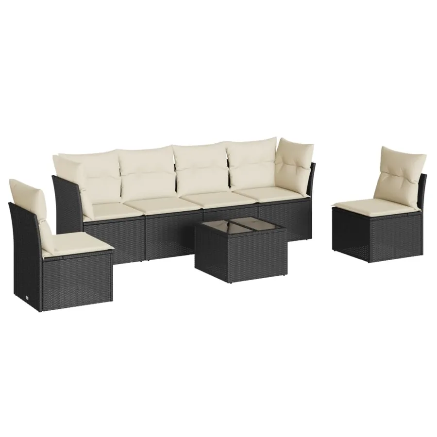 Salon de jardin 7 pcs avec coussins noir résine tressée 62 x 62 x 69 cm - 54,6 kg - 2