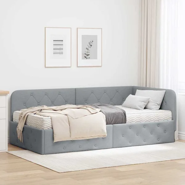 Cadre de lit d'angle Gris clair 90 x 200 cm tissu