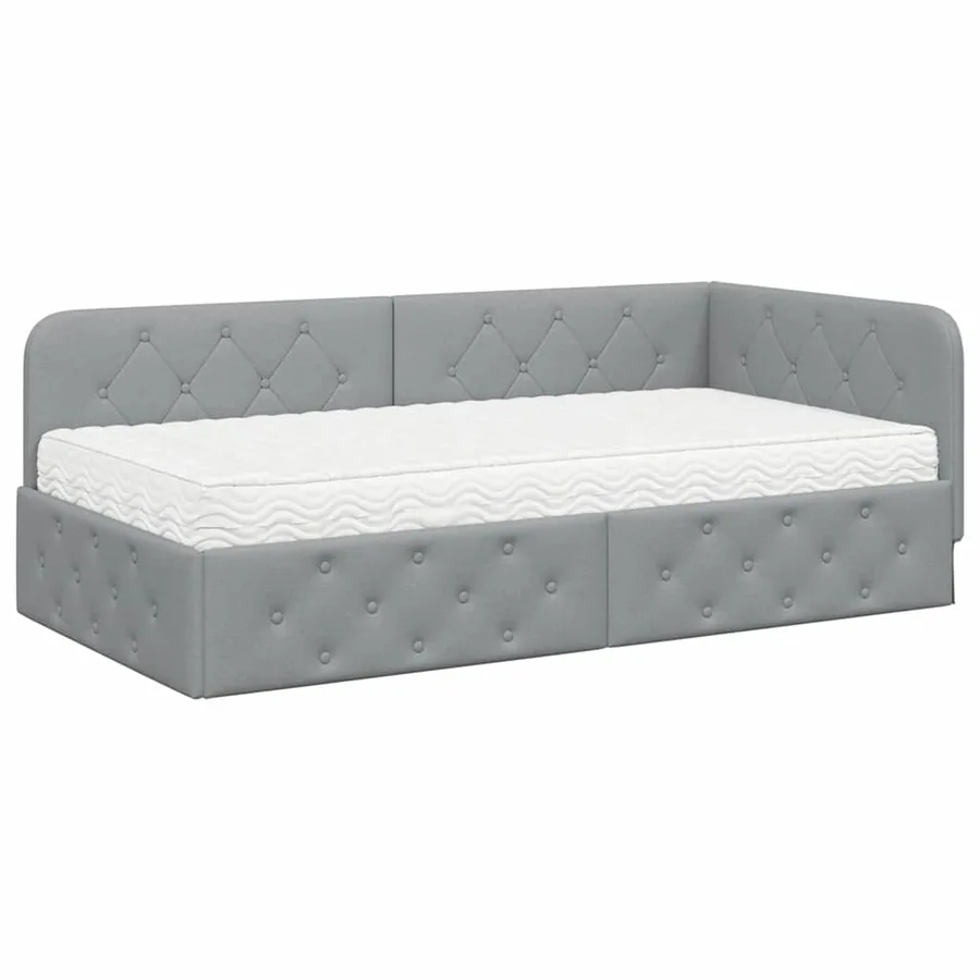Cadre de lit d'angle Gris clair 90 x 200 cm tissu - 2
