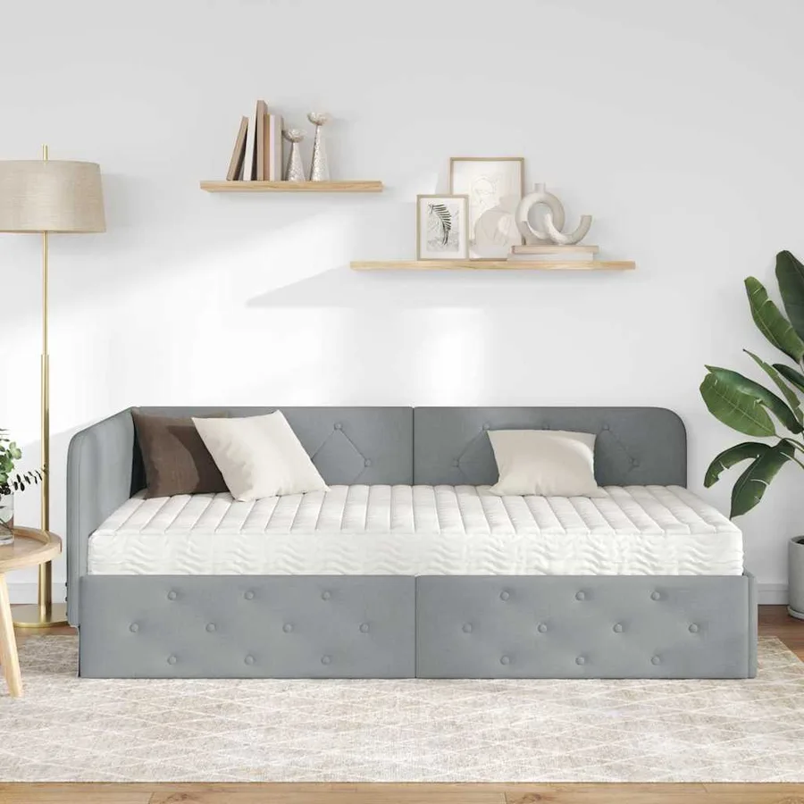 Cadre de lit d'angle Gris clair 90 x 200 cm tissu - 4