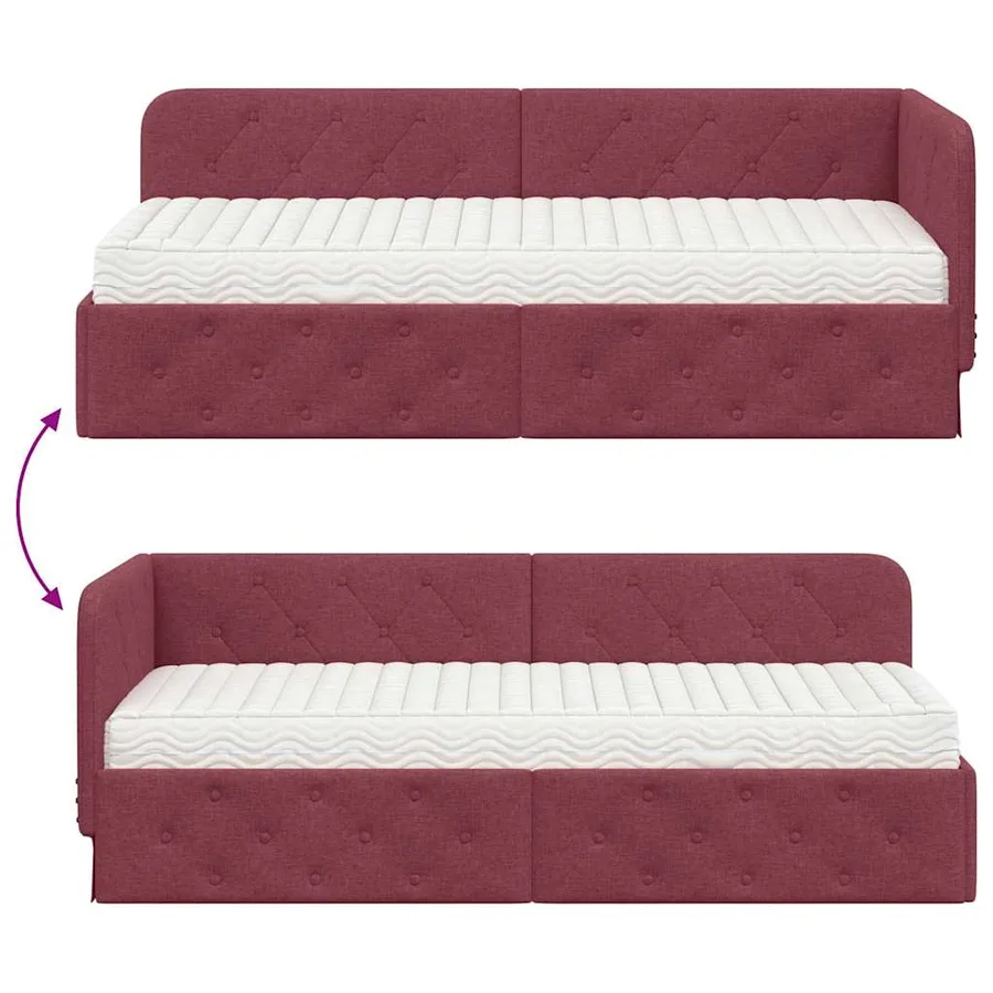 Cadre de lit d'angle Bordeaux 80 x 200 cm tissu - 12