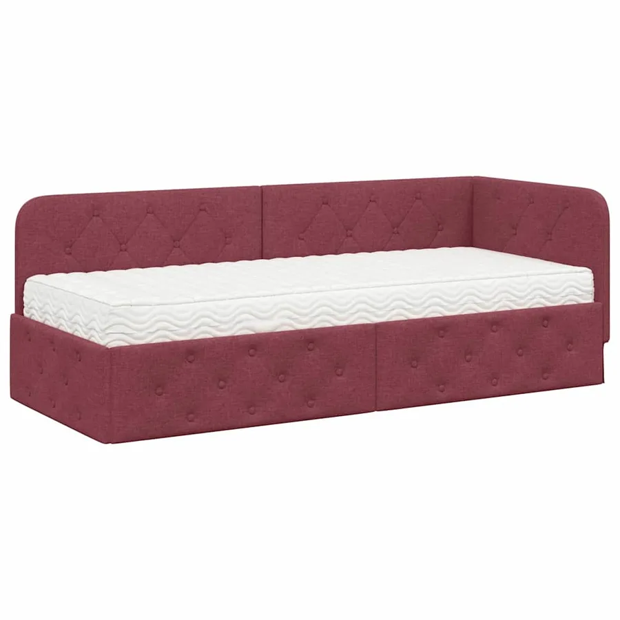 Cadre de lit d'angle Bordeaux 80 x 200 cm tissu - 2