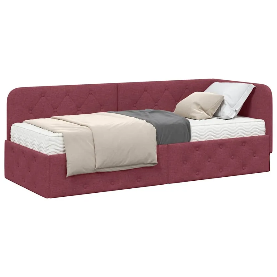 Cadre de lit d'angle Bordeaux 80 x 200 cm tissu - 3