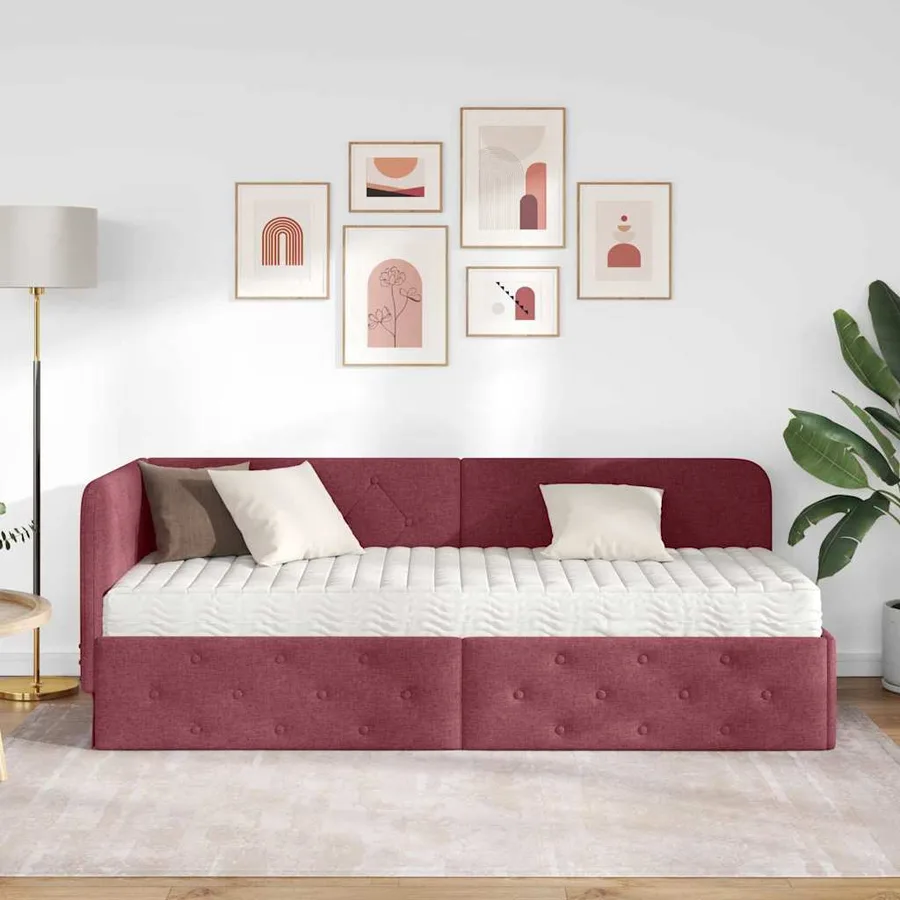 Cadre de lit d'angle Bordeaux 80 x 200 cm tissu - 4