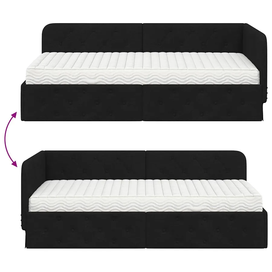 Cadre de lit d'angle Noir 90 x 200 cm tissu - 12