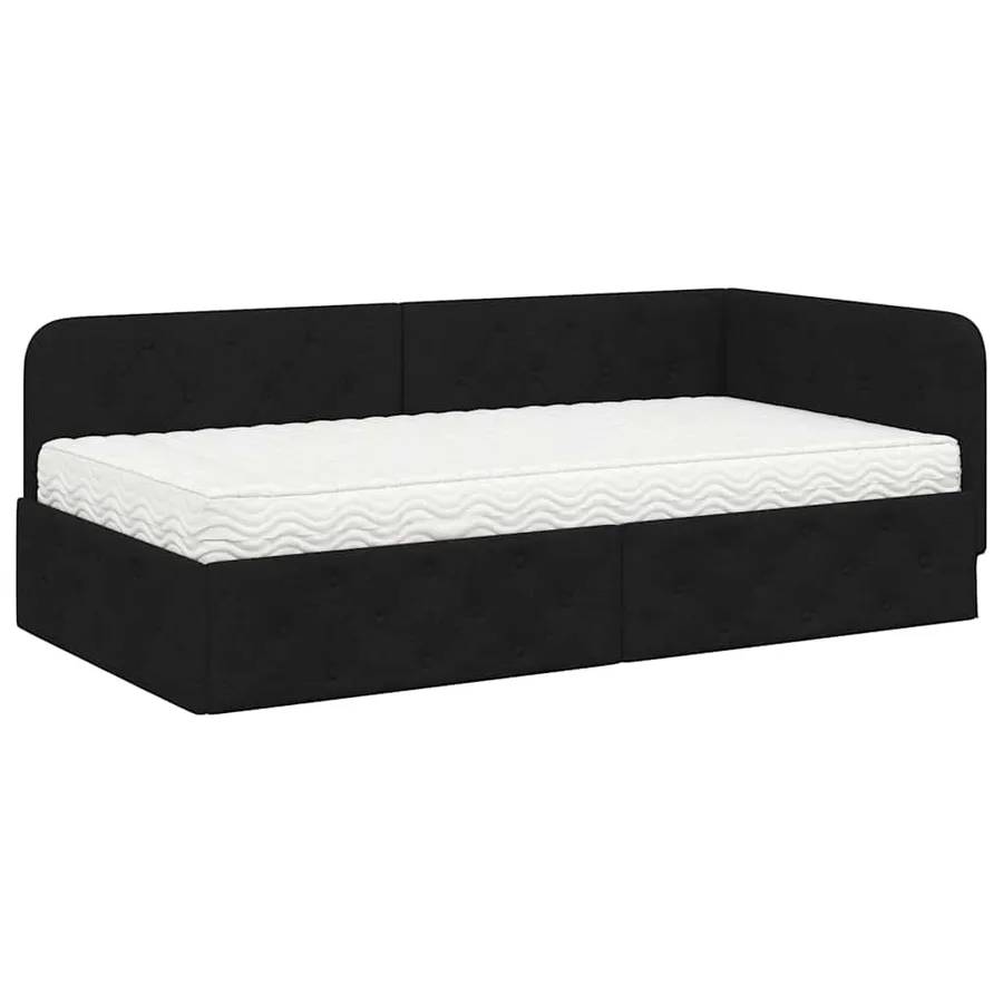 Cadre de lit d'angle Noir 90 x 200 cm tissu - 2