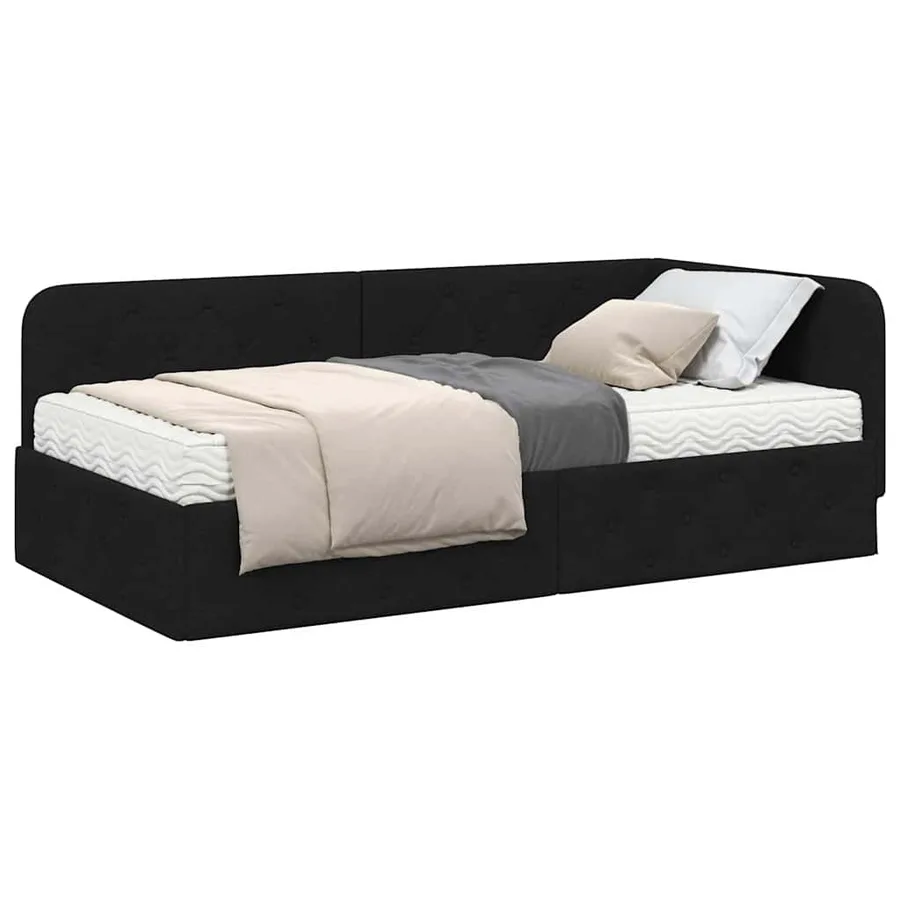 Cadre de lit d'angle Noir 90 x 200 cm tissu - 3