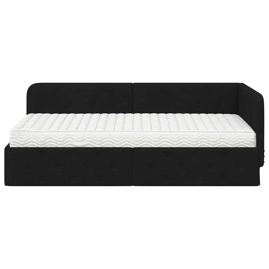 Cadre de lit d'angle Noir 90 x 200 cm tissu - 5