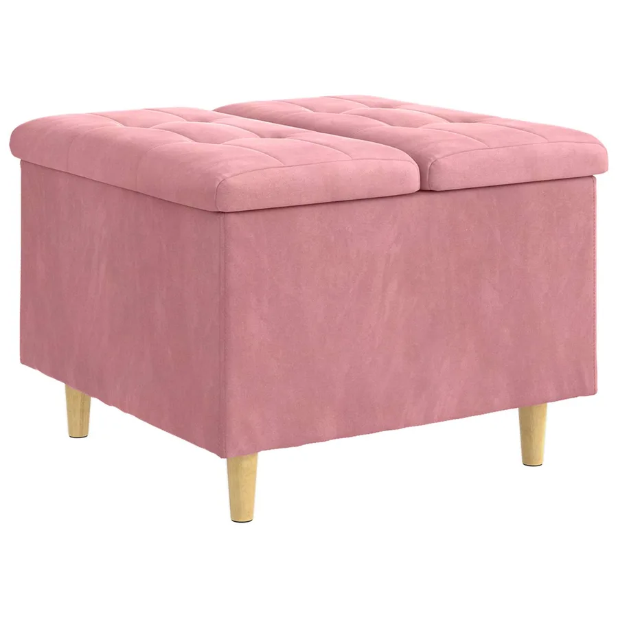 Pouf de rangement avec coussin Rose 60 x 60 x 45 cm Velours - 2