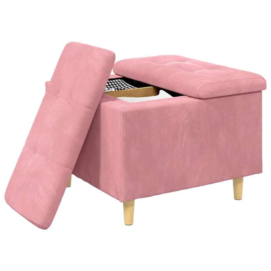 Pouf de rangement avec coussin Rose 60 x 60 x 45 cm Velours - 3