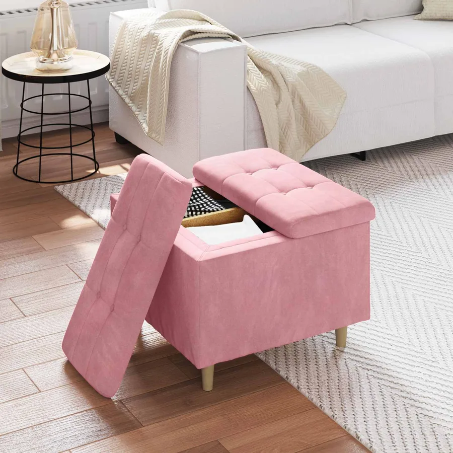 Pouf de rangement avec coussin Rose 60 x 60 x 45 cm Velours - 4