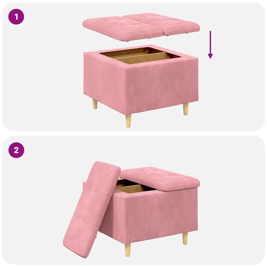 Pouf de rangement avec coussin Rose 60 x 60 x 45 cm Velours - 9