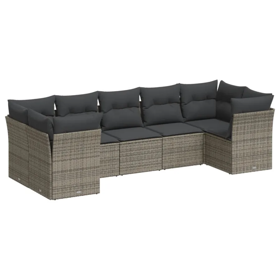 Salon de jardin avec coussins 7 pcs gris résine tressée - 2