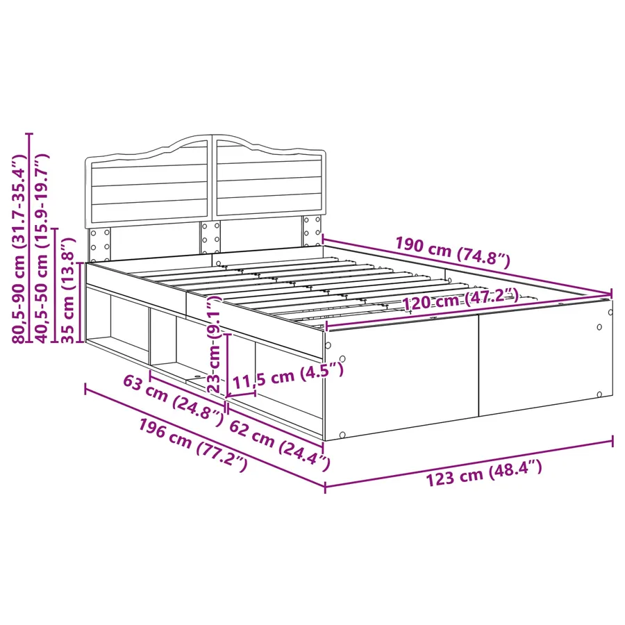 Cadre de lit Blanc 120 x 190 cm Bois de pin massif - 13