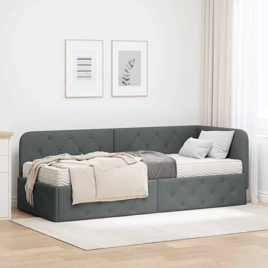 Cadre de lit d'angle Gris foncé 80 x 200 cm tissu