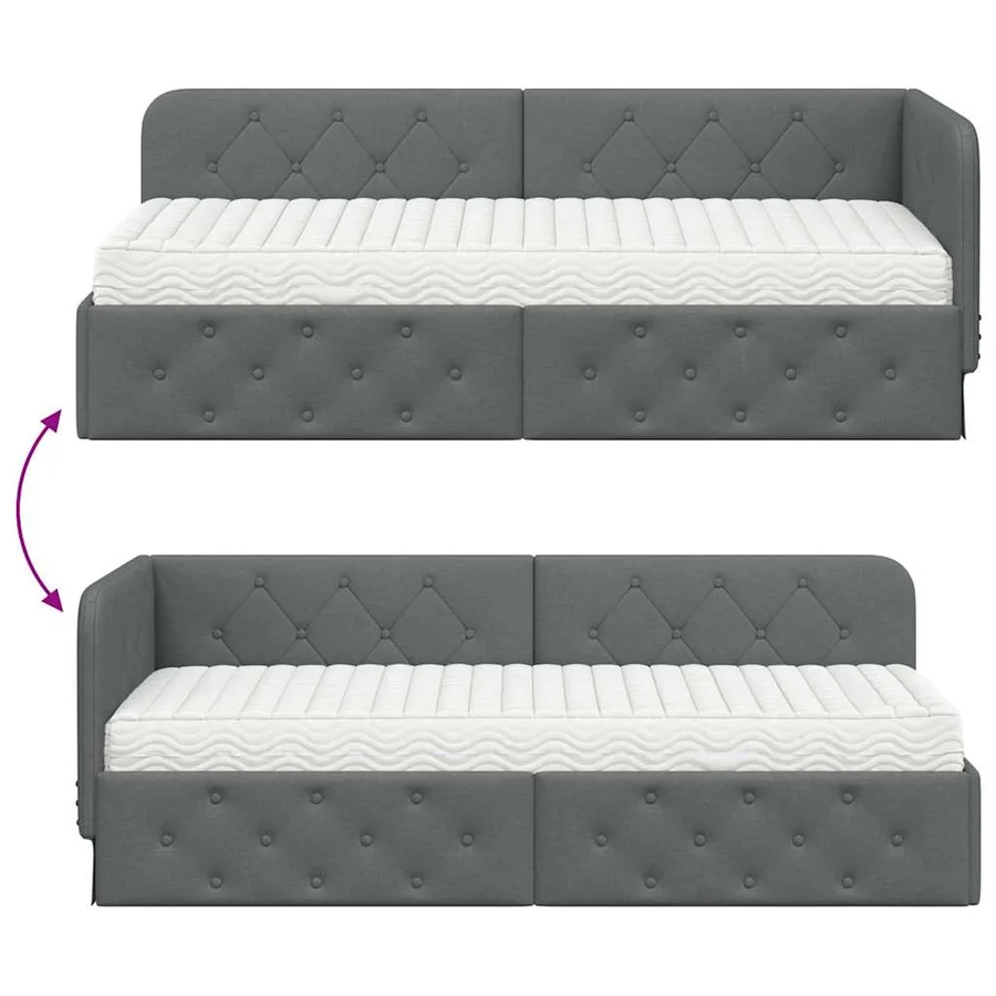 Cadre de lit d'angle Gris foncé 80 x 200 cm tissu - 12