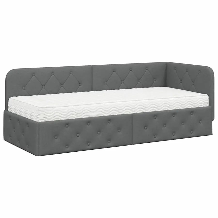 Cadre de lit d'angle Gris foncé 80 x 200 cm tissu - 2