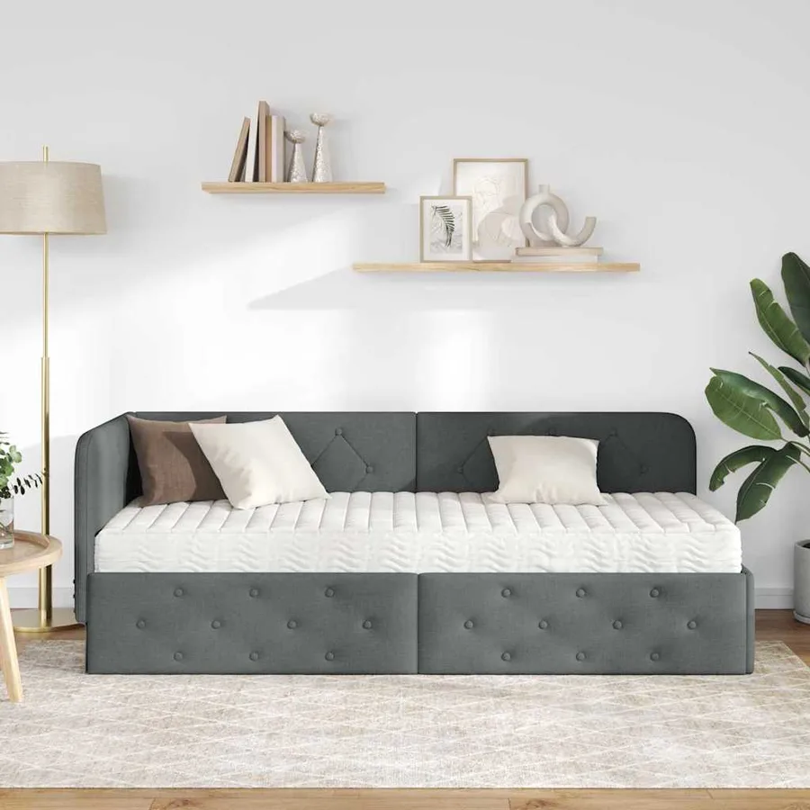 Cadre de lit d'angle Gris foncé 80 x 200 cm tissu - 4