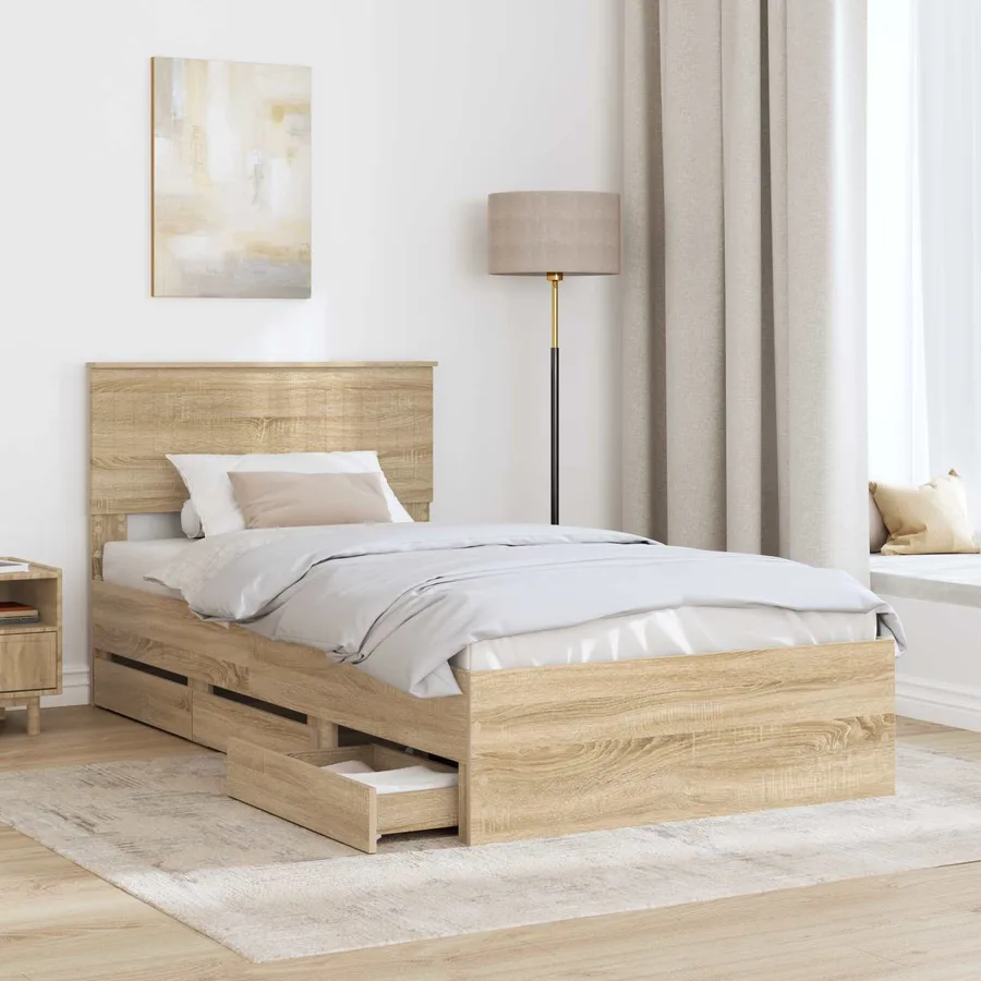 Cadre de lit Chêne Sonoma 100 x 200 cm Bois Ingénierie - 3