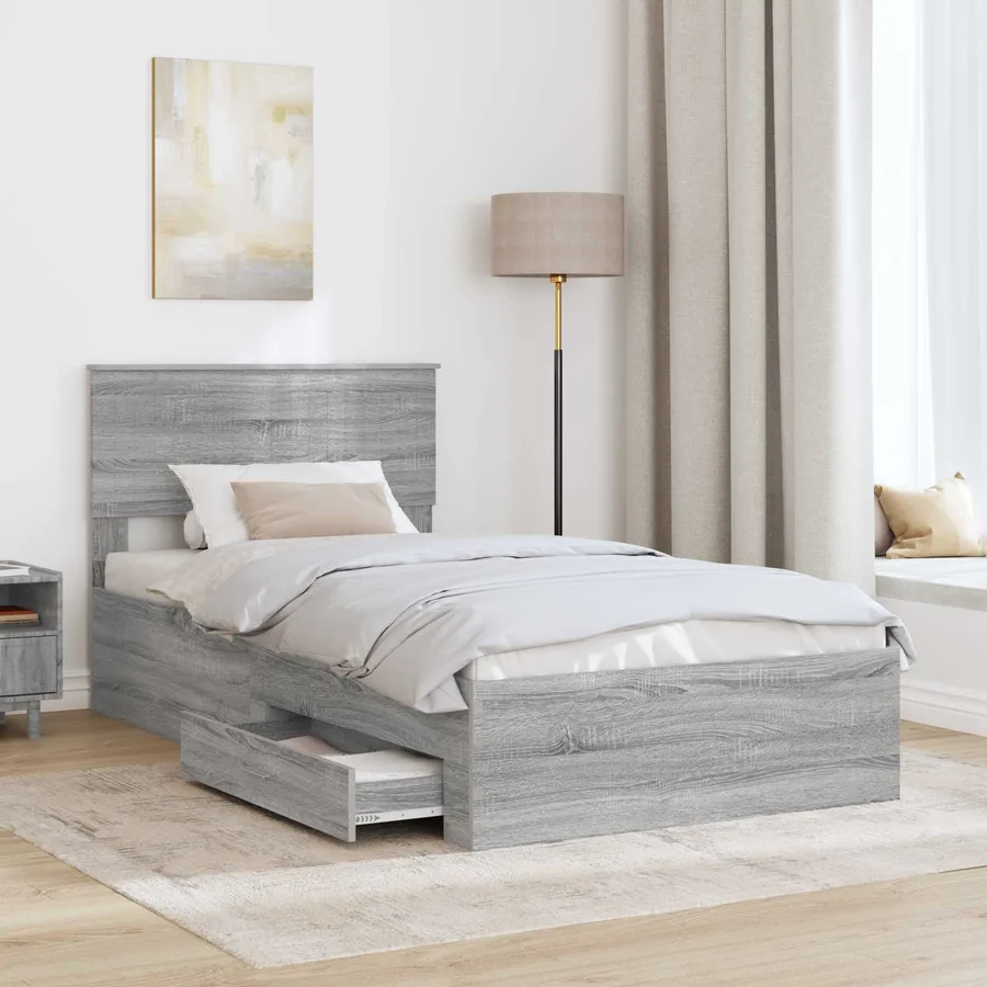 Cadre de lit Sonoma gris 100 x 200 cm Bois d'ingénierie - 3