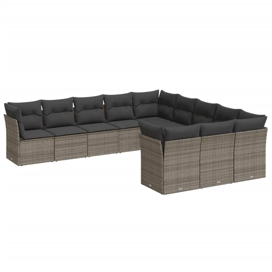 Salon de jardin 11 pcs avec coussins gris résine tressée - 2