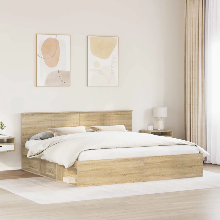 Cadre de lit avec tête de lit Sonoma 200 x 200 cm Pin massif - 3