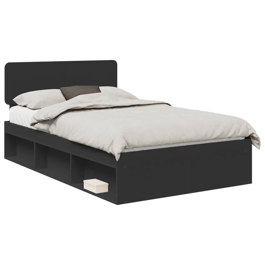 Cadre de lit avec tête de lit Noir 135 x 190 cm Pin massif - 2