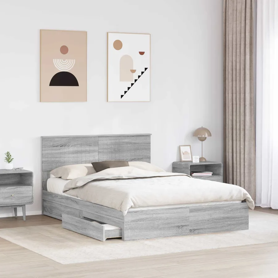 Lit de Rangement Gris Sonoma 140 x 200 cm Bois d'ingénierie - 3